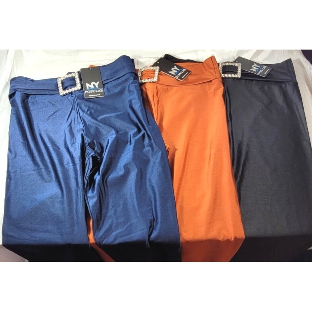LOT: 3 Pairs NY Popular Rhinestone Buckle Luxury Turkish Leggings - Sz XXL